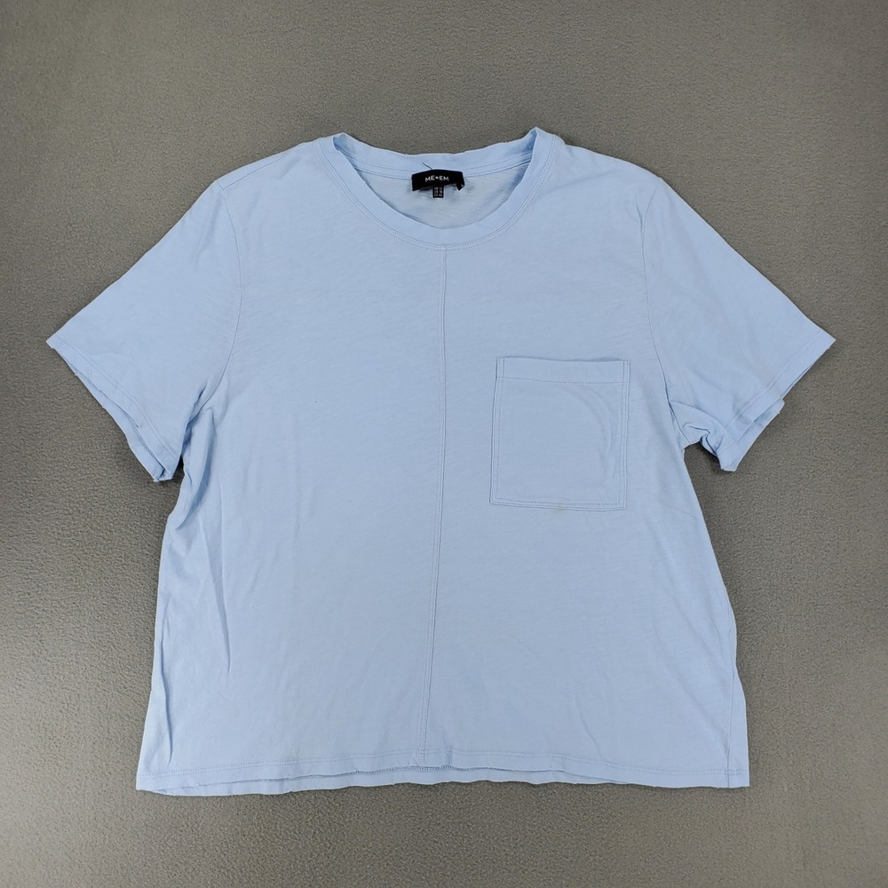 ME+EM T-Shirt Women 10 Light Blue Short Sleeve Pocket Seam Detail SS21JT44